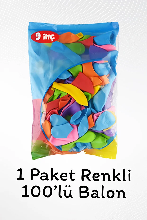 100 Adet Renkli Balon Karışık Paket 9 Inç